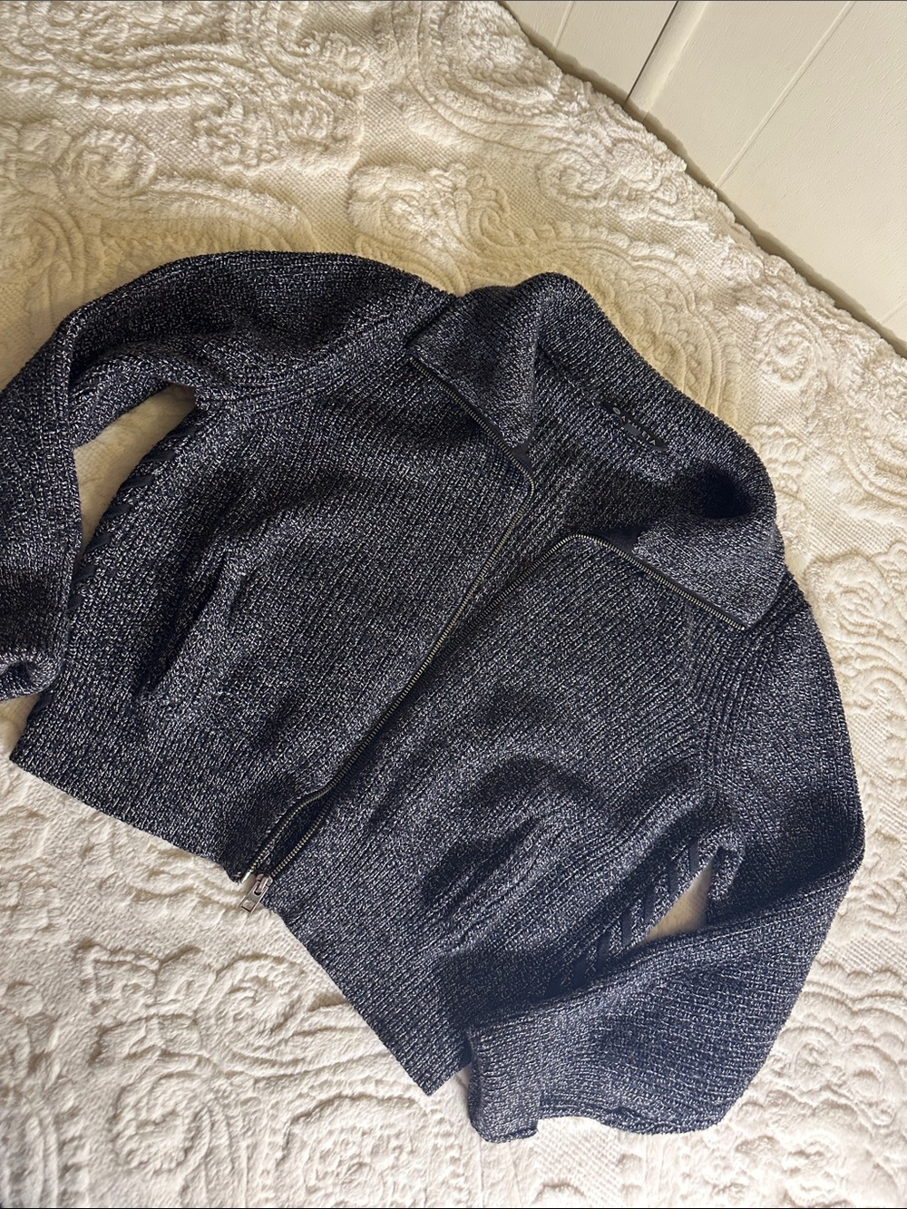 Athleta black heather bomber style Zip up Sweater Jacket